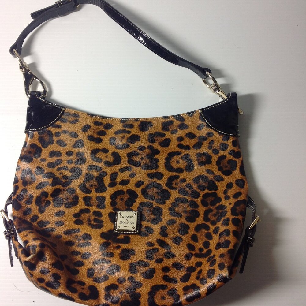 Vintage Dooney & Bourke Leopard Print Hobo Shoulder Handbag Purse